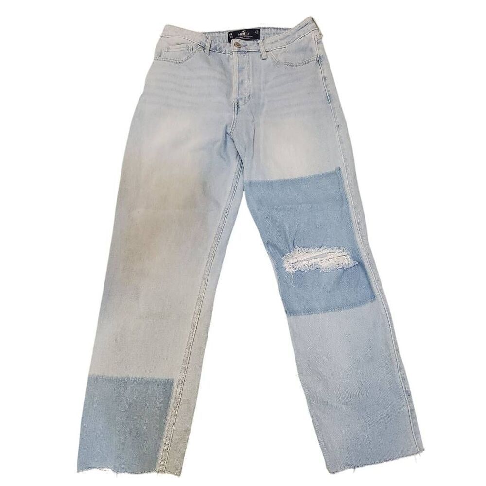 Hollister Straight leg Color Block Distressed Raw Hem Jeans Size 30 x 27, 11R.